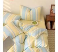 Juego De Cama 200x200 De Estilo Pastoral,Juego De Funda Nórdica A Rayas con Bloques De Colores Frescos,Funda De Edredón A Rayas Amarillas y Azules,Decoración De Habitación para Niñas y Mujere