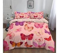 Juego de Cama 3 Piezas para Cama 135/150, Delicado Brillante Insectos Mariposas Patrón Microfibra Juegos de Fundas para Edredón con 1 Rosa Claro Funda Nórdica 220 x 240 cm, Apto para Adultos y niños