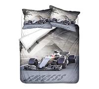 Juego de Cama 3D Formula Racing para Hombre Adolescente Niño Funda Nórdica Rojo Car Gris Blanco Galaxy Pyramid Race Track Ropa de Cama Funda de Edredón, Poliéster (Color 4, 150x200 cm,Cama 90 cm)