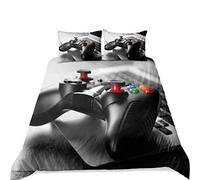 Juego de Cama 3D Gamepad Gamer Creativo Decoración Funda Nórdica Video Game Player Ropa de Cama Funda de Almohada Colcha de Controlador de Juego para Jóvenes (Gris, 180x210cm Cama 90 cm)