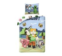 Juego de Cama Alex Compatible Minecraft para 1 Persona, Funda nórdica Reversible de 140 x 200 cm + Funda de Almohada