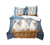 Juego de Cama Animal 3D Funda Nórdica Cama 90/105/135/150 cm Blanco y Negro Rayas Gato Jardín Lindo Gatito Patrón Poliéster Ropa de Cama Funda de Edredón (Azul, 150x200 cm Cama 90 cm)