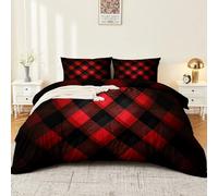 Juego de Cama Artístico geométrico simétrico Rojo Negro Elegante Funda Nórdica 260 x 240 cm de Microfibra con 2 Fundas de Almohada 50x75 cm Antiarrugas y Cremallera Oculta