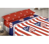 Juego de Cama At. Madrid de Fútbol, 3 Piezas (Bajera, Encimera y Funda de Almohada), Sábanas del At. Madrid, Regalo, Oficial Fútbol At. Madrid, (M1, 150 cm)