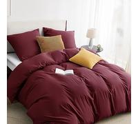 Juego de cama Bedsure 220 x 240 3 piezas, color marrón vino, 1 funda de edredón de 240 x 220 cm y 2 fundas de almohada de 80 x 80 cm, juego de cama de poliéster microfibra roja OEKO-TEX con cremallera
