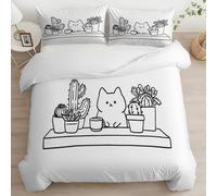 Juego de Cama Blanco Funda Nórdica Reversible 200 x 200 cm, Funda Nórdica Plantas Plantas en Maceta Cactus Gatos Juego de Cama Suave y Transpirable - Dormitorio de Lujo con Fundas de Almohada