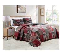 Juego de cama con colcha y patchwork de cuadros escoceses de Rugs 4 Less Rustic Log Cabin Lodge, acolchado, gris carb n, rojo intenso, reversible