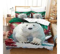 Juego De Cama con Diseño Oso Polar En 3D Funda Nórdica Aurora Bosque Microfibra con Cremallera Y Funda Almohada para Adultos Adolescentes Super King（260x220cm）