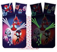 Juego de cama con diseño Spidey fosforescente | Funda nórdica Junior de 100 x 135 cm + funda de almohada de 40 x 60 cm, 100% algodón | Juego de cama reversible y suave Spiderman, ideal para niños