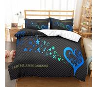 Juego de Cama con Estampado de Corazones Azules Juego de sábanas de Lujo Kingdom Heart Funda nórdica de Moda Juego de Cama Negro con Funda de Almohada (90x190cm)