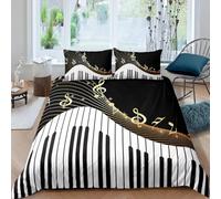 Juego de Cama con Estampado de Teclas de Piano en Blanco y Negro, Funda nórdica acogedora, tamaño King, Queen y Twin, decoración para Dormitorio de cumpleaños (180x200cm*1/70x70cm*2)
