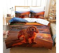 Juego De Cama con Motivo English Cocker Spaniel En 3D Funda Nordica Playa al Atardecer Microfibra con Cremallera Y Funda De Almohada para Hombres Y Adultos Super King（260x220cm）