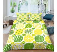 Juego De Cama con Motivo Limón En 3D Juego De Funda De Edredón Cartoon Amarillo Verde Microfibra con Cremallera Y Funda Almohada para Niños Y Niñas King（220x240cm）