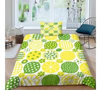 Juego De Cama con Motivo Limón En 3D Juego De Funda Nórdica Cartoon Amarillo Verde Microfibra con Cremallera Y Funda Almohada para Hombres Y Adultos Single（135x200cm）