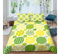 Juego De Cama con Motivo Limón En 3D Juego De Funda Nórdica Cartoon Amarillo Verde Microfibra con Cremallera Y Funda De Almohada para Hombres Y Adultos Double（200x200cm）