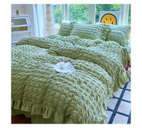 Juego de Cama con Volantes de Encaje Estilo Princesa, Funda de edredón de Seersucker Suave y Agradable for la Piel, sábana o Falda de Cama, Fundas de Almohada(Light Green-A,Queen 200X230 4pcs)