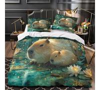 Juego De Cama Cute Capybara Impreso En 3D con Cremallera Funda De Edredón De Huge Water Lilies Golden Fireflies,de Microfibra 3 Unidades para Adolescentes Super King（260x220cm）