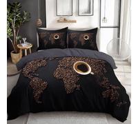 Juego de cama de 3 piezas, 140 x 200 cm, diseño de gastronomía y bebidas, con granos de café, funda nórdica impresa, juego de cama transpirable y duradero, color negro