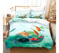 Juego de Cama de 3 Piezas con diseño de pez Dorado pequeño, impresión Digital 3D, edredón Personalizado, Funda de edredón y Funda de Almohada para el hogar, tamaño Queen y King (135x200cm)