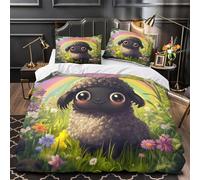 Juego de cama de 3 piezas, estampado 3D, con fundas de almohada, diseño de oveja, cremallera oculta, microfibra Super King (260 x 220 cm)