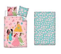 Juego de cama de 3 piezas Princesas Disney 100% algodón, funda nórdica de 140 x 200 cm + funda de almohada de 65 x 65 cm + sábana bajera 90 x 190 cm
