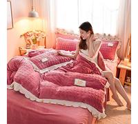 Juego de Cama de 4 Piezas, 2020, Terciopelo de Cristal Grueso, Terciopelo de Leche, edredón de visón Dorado para otoño e Invierno, Color Pasta de Frijoles Rojos, tamaño Queen