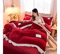Juego de Cama de 4 Piezas, 2020, Terciopelo de Cristal Grueso, Terciopelo de Leche, edredón de visón Dorado para otoño e Invierno, Color Pasta de Frijoles Rojos, tamaño Queen