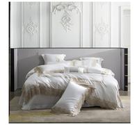 Juego de cama de algodón 1000TC estilo romántico francés, 4 piezas, funda nórdica blanca, sábana encimera, funda de almohada, juego de cama de encaje para adultos, cama de lujo en una bolsa, tamaño k