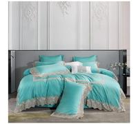 Juego de cama de algodón 1000TC estilo romántico francés, 4 piezas, funda nórdica blanca, sábana encimera, funda de almohada, juego de cama de encaje para adultos, cama de lujo en una bolsa, tamaño k