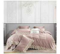 Juego de cama de algodón 1000TC estilo romántico francés, 4 piezas, funda nórdica blanca, sábana encimera, funda de almohada, juego de cama de encaje para adultos, cama de lujo en una bolsa, tamaño k
