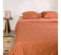 Juego de cama de algodón terracota con bordados crudos, 260x240 cm