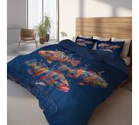 Juego de Cama de Arcoíris Impresión, Azul Marino Microfibra Suave Funda de edredón, Pez Mutante Dinámico Funda Nordica para Niños Chico Adolescente 260 x 240 cm+2 Fundas de Almohada 65x65