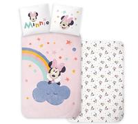 Juego de cama de bebé Minnie Mouse - 100 x 135 cm + 40 x 60 cm - 100% algodón - Funda nórdica y funda de almohada - diseño de arco iris y nube