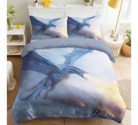 Juego de Cama de Fantasía Impresión, Azul Hielo Suave Funda de edredón, Dragón Llamas Magia Épico Funda Nordica para Dormitorio Juvenil Sala De Juegos 150 x 220 cm + 1 Funda de Almohada 50x75