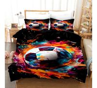 Juego de Cama de fútbol 200x200cm, Funda nórdica de Microfibra con Motivos de fútbol, con Cremallera y 2 Fundas de Almohada de 50x75 cm, para la decoración del Dormitorio (B, 200x200cm)