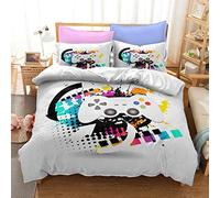 Juego de Cama de Gamepad Video Game Jugador 3D Funda de Edredón Funda de Almohada para Joven Gamer Ropa de Cama, Decoración de la Habitación para Niño (Blanco, 180x210cm Cama 90 cm)