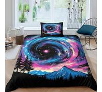 Juego De Cama De Luces del Norte Funda De Edredón Estampado En 3D Microfibra con 2 Fundas De Almohada Aplicable A Adolescentes Y Niños Single(135x200cm)