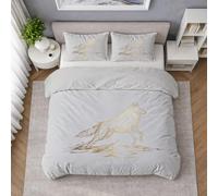 Juego de Cama de Minimalista Impresión, Gris Grafito Microfibra Suave Funda edredón, Animales Lobo Dorado Dinámico Funda Nordica para Niños Chico Adolescente 260 x 240 cm+2 Fundas de Almohada 65x65