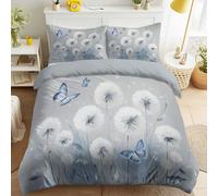 Juego de Cama de Óleo Impresión, Gris Azulado Suave Funda de edredón, Dientes De León Botánico Mariposas Tranquilo Natural Funda Nordica para Decoración Moderna 200 x 200 cm + 2 * 50 x 75