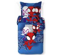 Juego de Cama de Spiderman Marvel Spidey y Sus Amigos con Funda de edredón para Cama Individual de algodón Afelpado - Incluye una Funda de Almohada de 80 x 80 cm