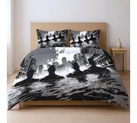 Juego de Cama de Tres Piezas Fácil Cuidado Incluye 2 Fundas de Almohada de80 x 80 cm y 1 Colcha de 105x200 cm., Negro Anime Urbano