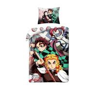 Juego de cama Demon Slayer, funda nórdica reversible de 140 x 200 cm + funda de almohada, 100 % algodón, con Tanjirō Kamado y Kyōjurō Rengoku