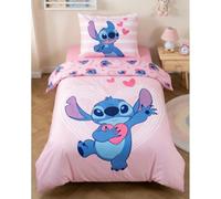 Juego de Cama Disney Stitch Rosa - Funda Nórdica 140x200 cm y Funda de Almohada 65x65 cm - 100% Algodón Premium - Certificado Oeko-Tex - Reversible Lilo & Stitch para Niña y Joven