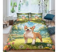 Juego De Cama Estampado American Staffordshire Terrier En 3D Funda Nordica Prado Microfibra con Cremallera Y Funda Almohada para Adultos Adolescentes Double（200x200cm）