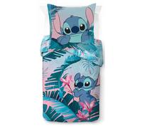 Juego de Cama Floral de Lilo y Stitch Disney con Funda de edredón para Cama Individual de algodón Afelpado - Incluye una Funda de Almohada de 80 x 80 cm
