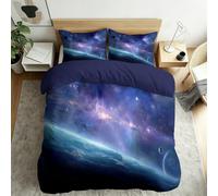 Juego de Cama Galaxia Nebulosa Azul 180x220 cm, 3 Piezas Funda Nórdica con 2 Fundas de Almohada 50x75 cm, Sueño Espacial para Adolescentes Adultos Dormitorio