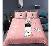 Juego de Cama Gato Animados 3D Negro Gris Rosa Gatito Funda Nórdica Estampado 3D Microfibra Niña Mujer Bedding Funda de Edredón y Funda de Almohada 50x75 cm (Rosado, 150x210 cm,Cama 90 cm)