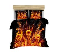 Juego de Cama Gótico con Calavera Impresa en 3D Poliéster Oro Gris Negro Flor Rosa Llama Cráneo de Muerte Funda Nórdica y Funda de Almohada Sábanas de Lino (Naranja,220x230 cm-Cama 150)