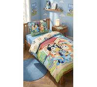 Juego de cama infantil Bluey - Funda nórdica de 100 x 135 cm y funda de almohada de 40 x 60 cm - 100% algodón - Certificado Oeko-TEX - Diseño reversible Familia Heeler - Cama Bebé/Junior