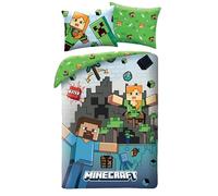 Juego de cama infantil Minecraft 100% algodón, funda nórdica reversible de 140 x 200 cm + funda de almohada